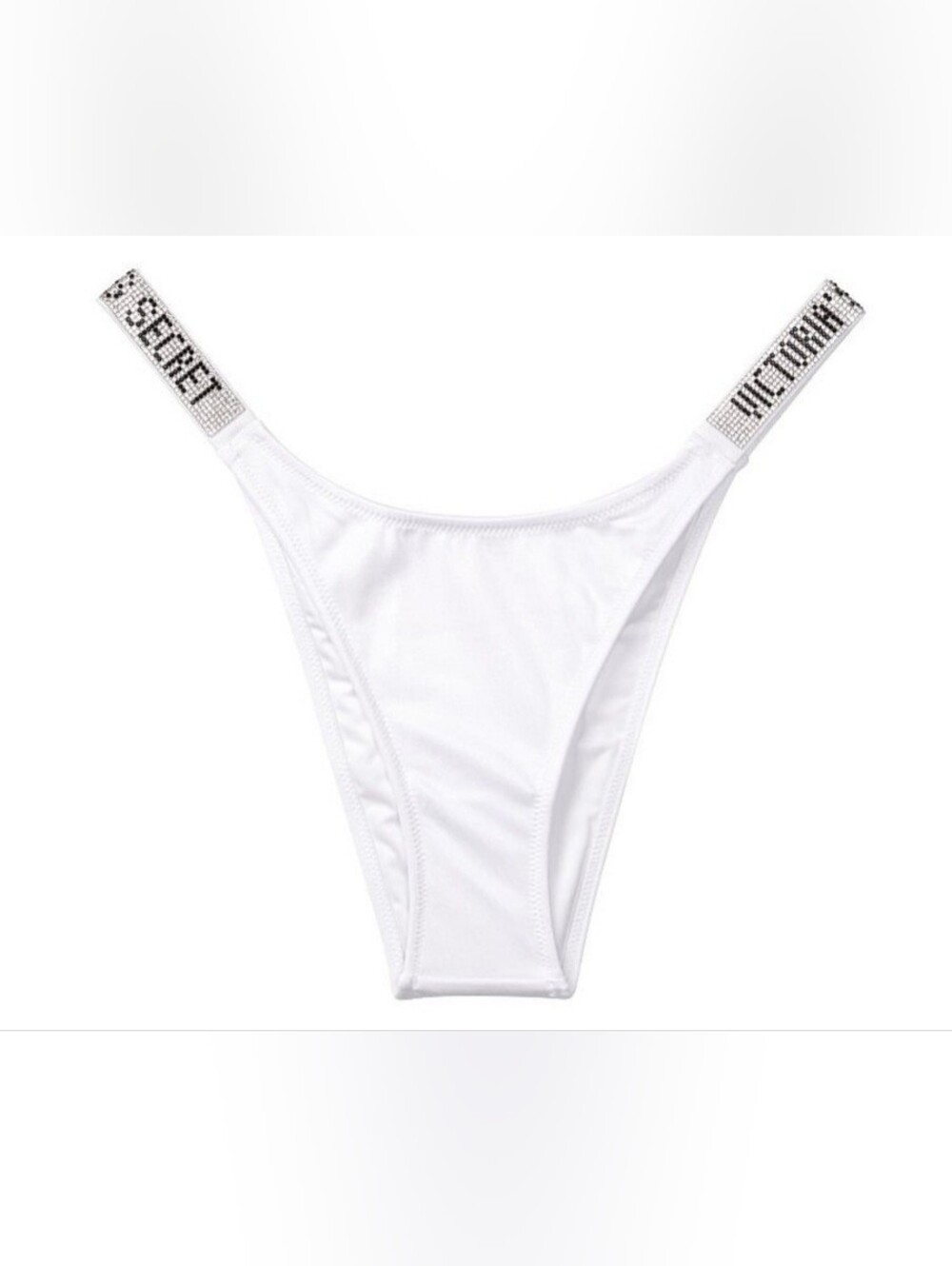 XS S Victoria's Secret Swim Shine Strap Brazilian Bikini Bottom White